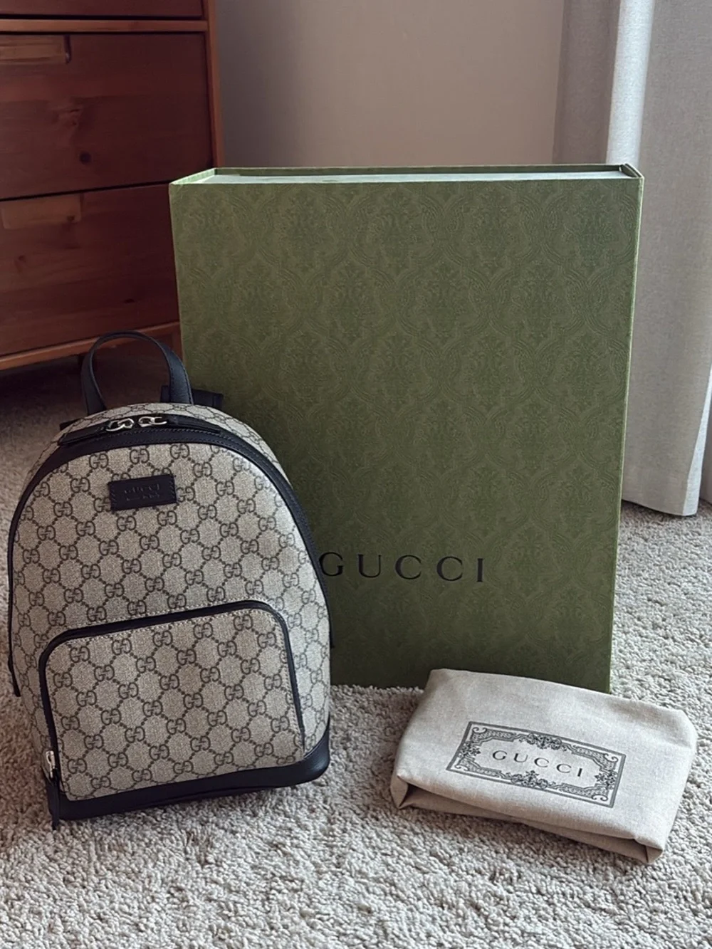 Gucci Beige Eden Small Backpack with Black Trim